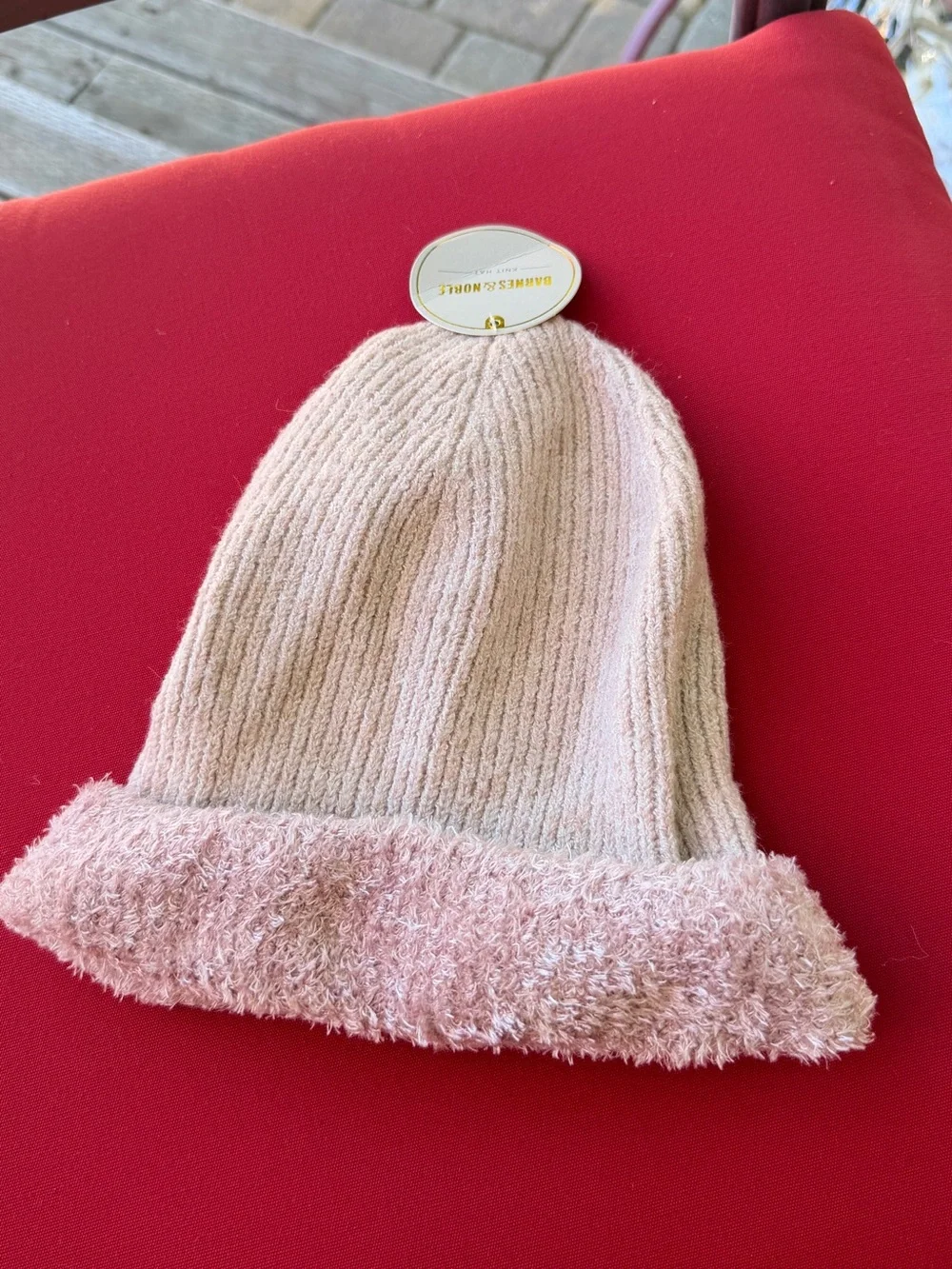 Barnes & Noble Light Pink Fuzzy Cuff Knit Beanie